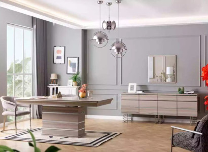 Table 6x Chairs Sideboard Mirror 9-piece Dining room Set Group Suite